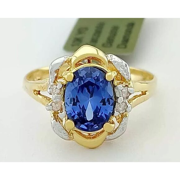 Created 1.88 Cts Tanzanite & Diamonds Ring 10k Gold